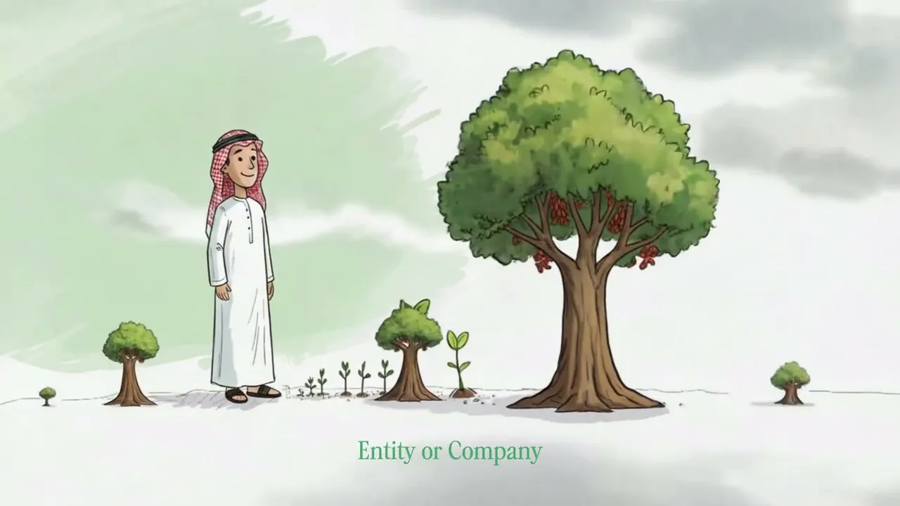 Illustrated motion graphic frame featuring a character and tree